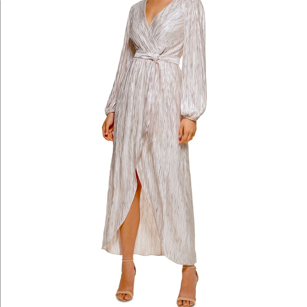 Guess Metallic-Striped Faux-Wrap Maxi Dress